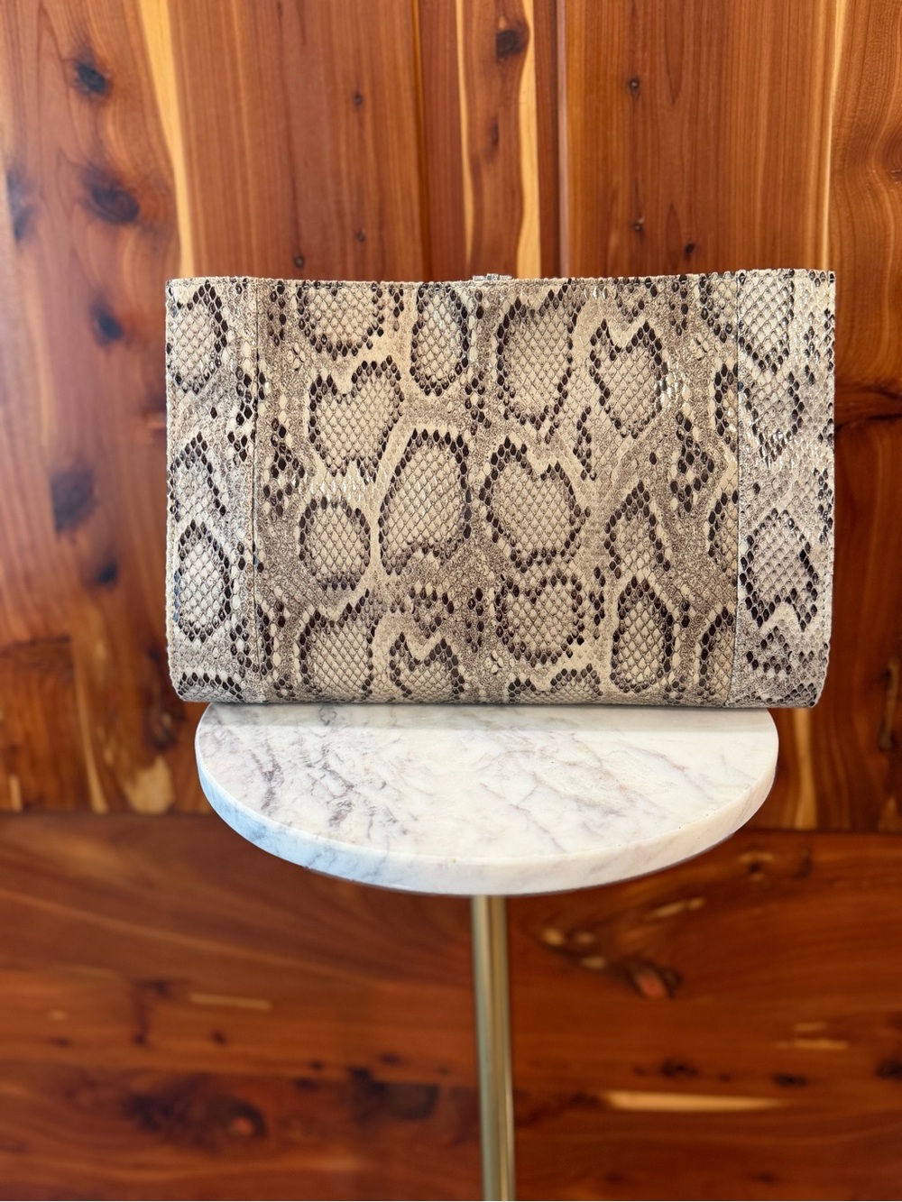 The Limited Beige Snake-Print Clutch - Picture 3 of 15